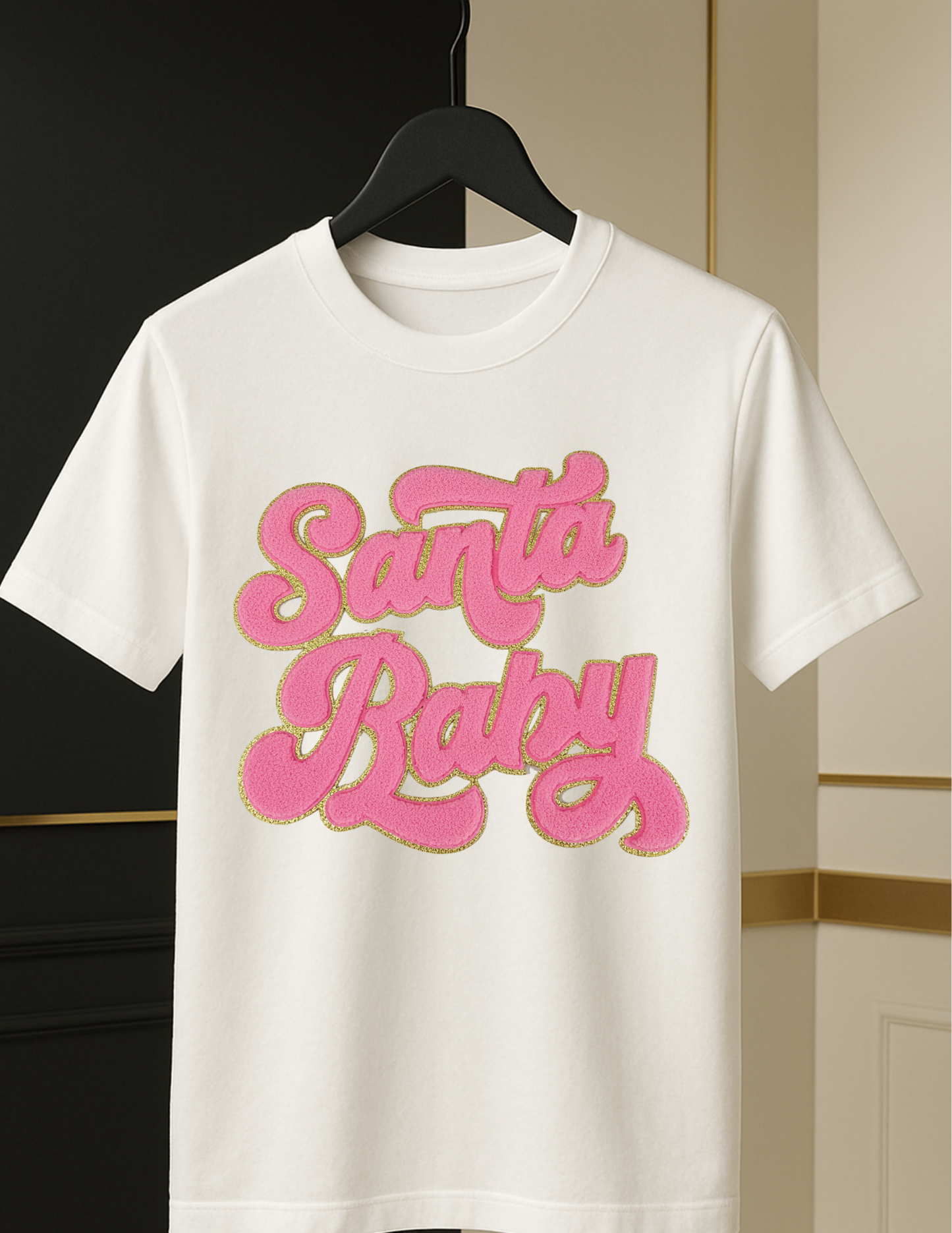 “Santa Baby” Chenille Tee — Holiday Luxe Edition (Pink Patch)