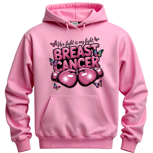 Her Fight Is My Fight Breast Cancer Hoodie | Pink Boxing Gloves Awareness Gift