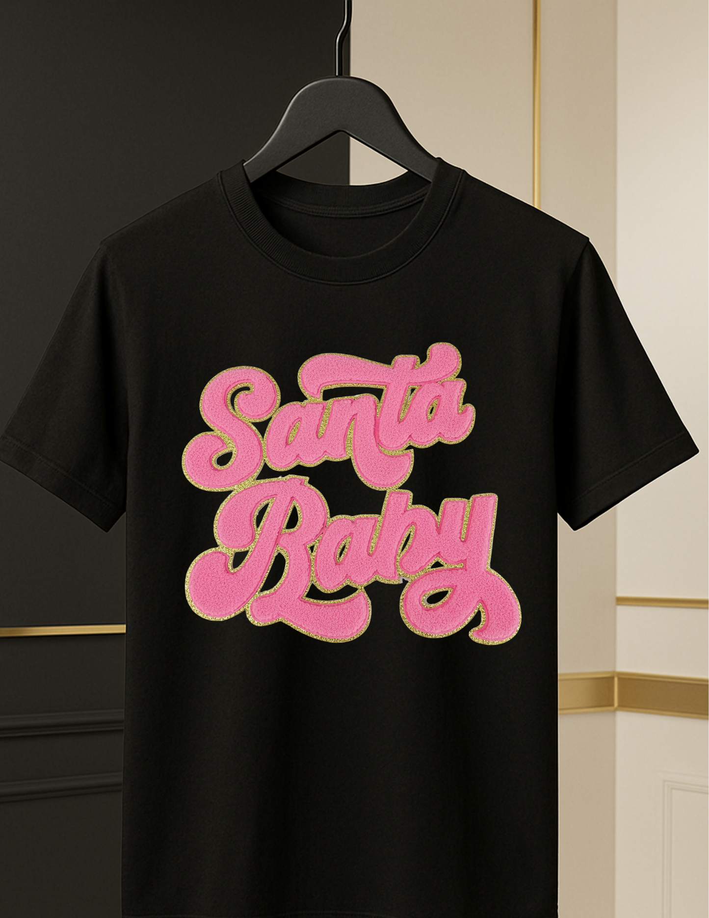 “Santa Baby” Chenille Tee — Holiday Luxe Edition (Pink Patch)