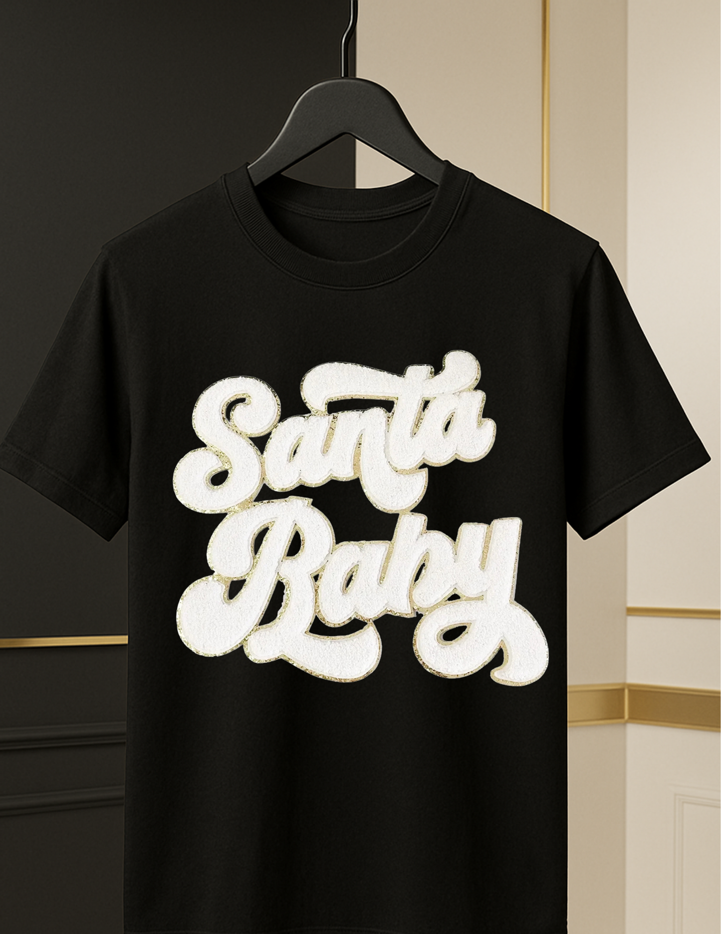 “Santa Baby” Chenille Tee — Holiday Luxe Edition (White Patch)
