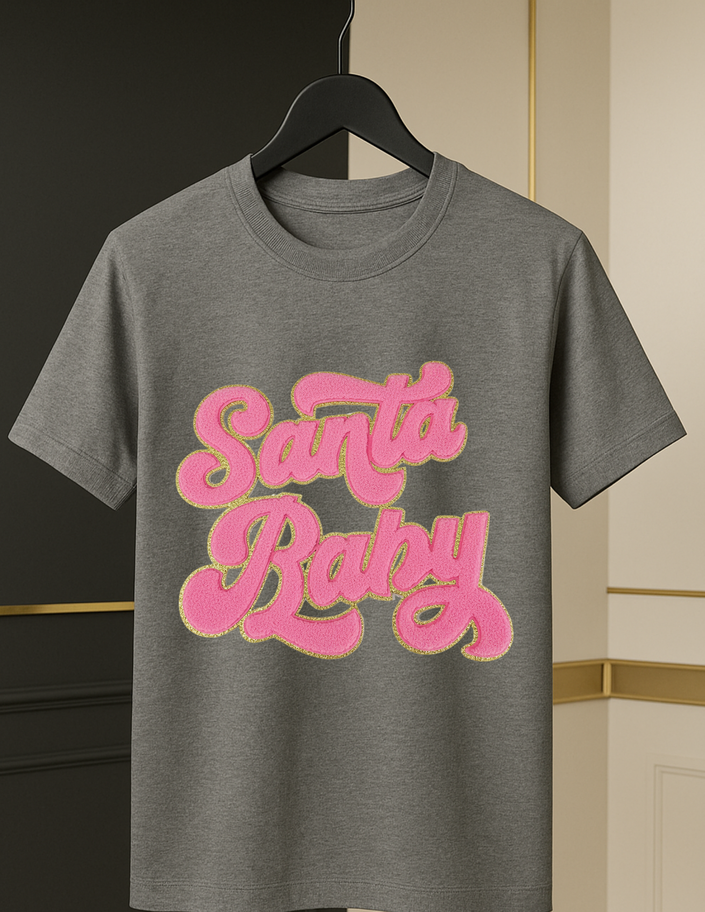“Santa Baby” Chenille Tee — Holiday Luxe Edition (Pink Patch)