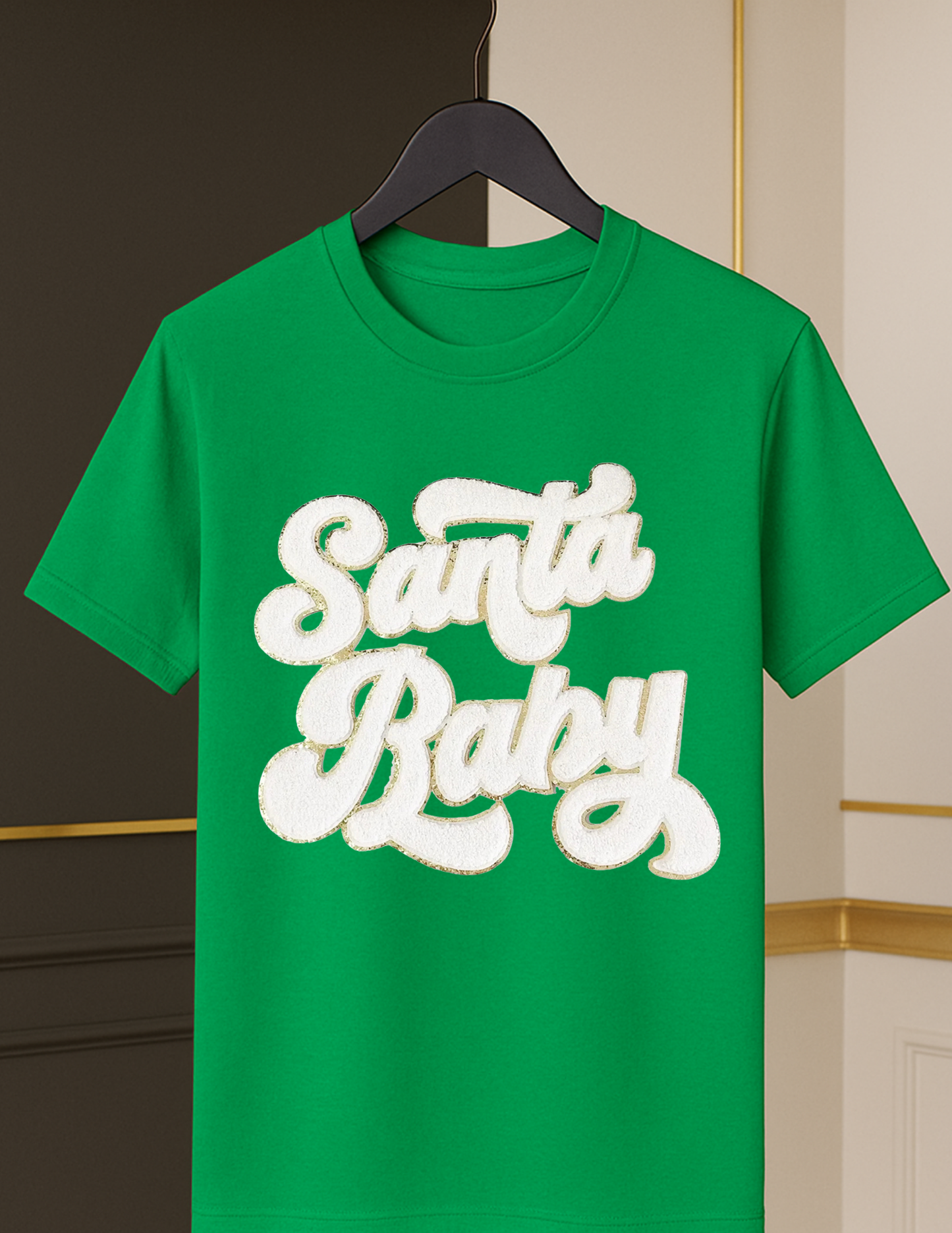 “Santa Baby” Chenille Tee — Holiday Luxe Edition (White Patch)