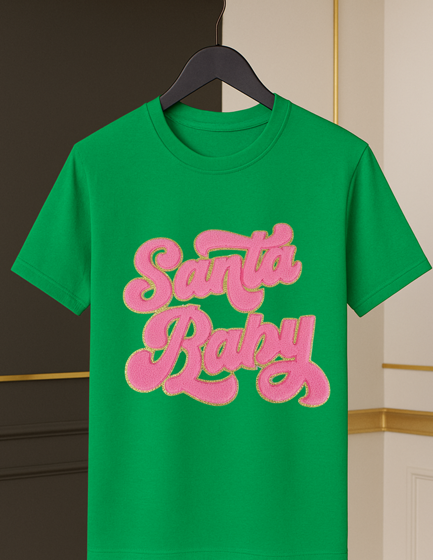 “Santa Baby” Chenille Tee — Holiday Luxe Edition (Pink Patch)