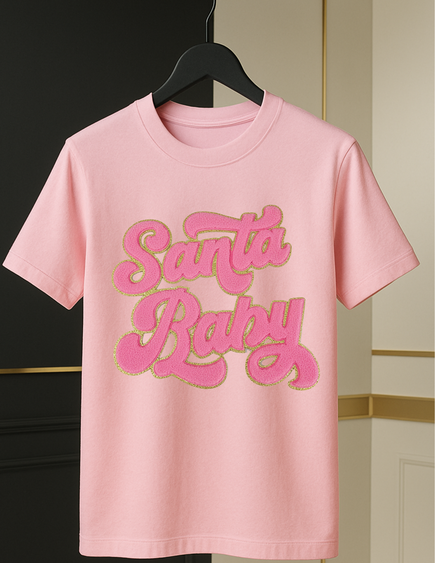 “Santa Baby” Chenille Tee — Holiday Luxe Edition (Pink Patch)