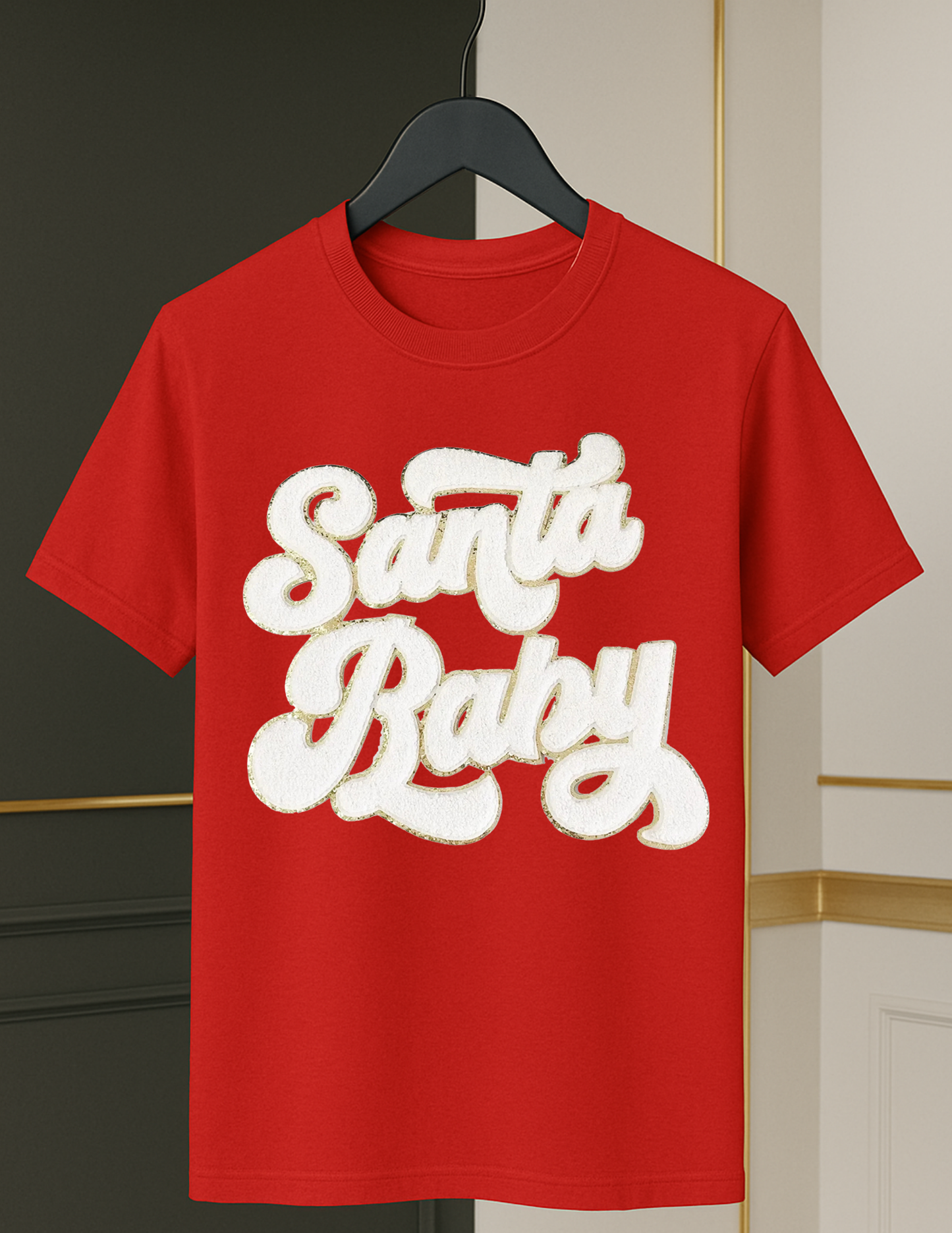 “Santa Baby” Chenille Tee — Holiday Luxe Edition (White Patch)